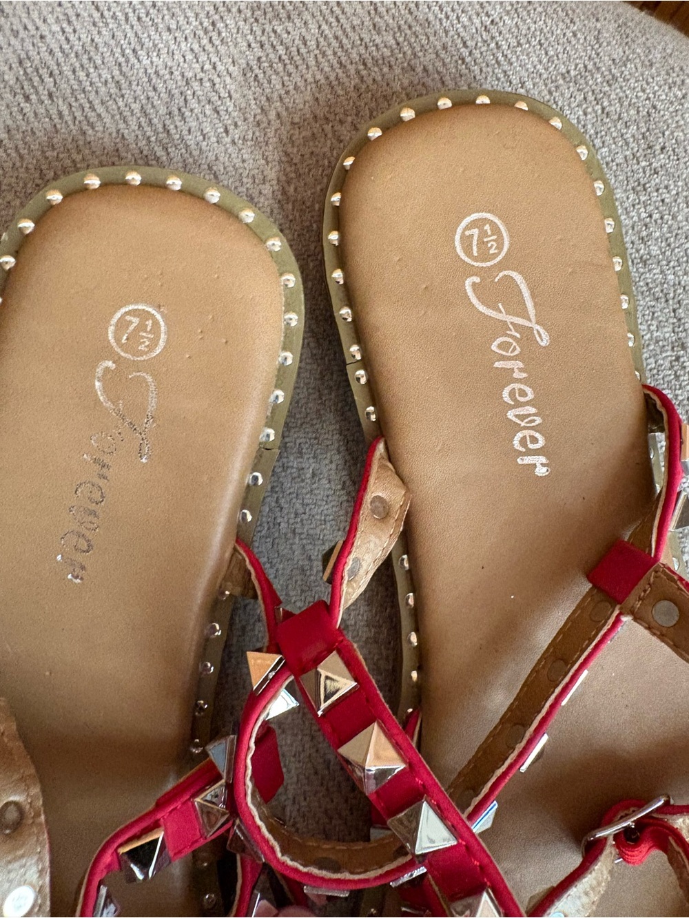 Studded Red Strappy Women's Sandals size 7.5 - Picture 3 of 3